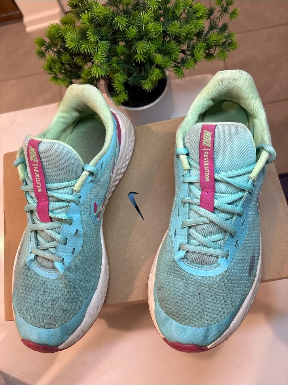 Nike Revolution Teal Running shoes size 7Y